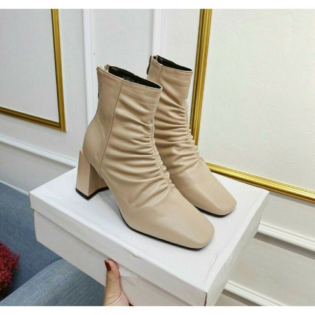 BOOT NỮ NHÚN CHUN GÓT TRỤ 8 PHÂN DA LÌ 3 MÀU (F13) | BigBuy360 - bigbuy360.vn