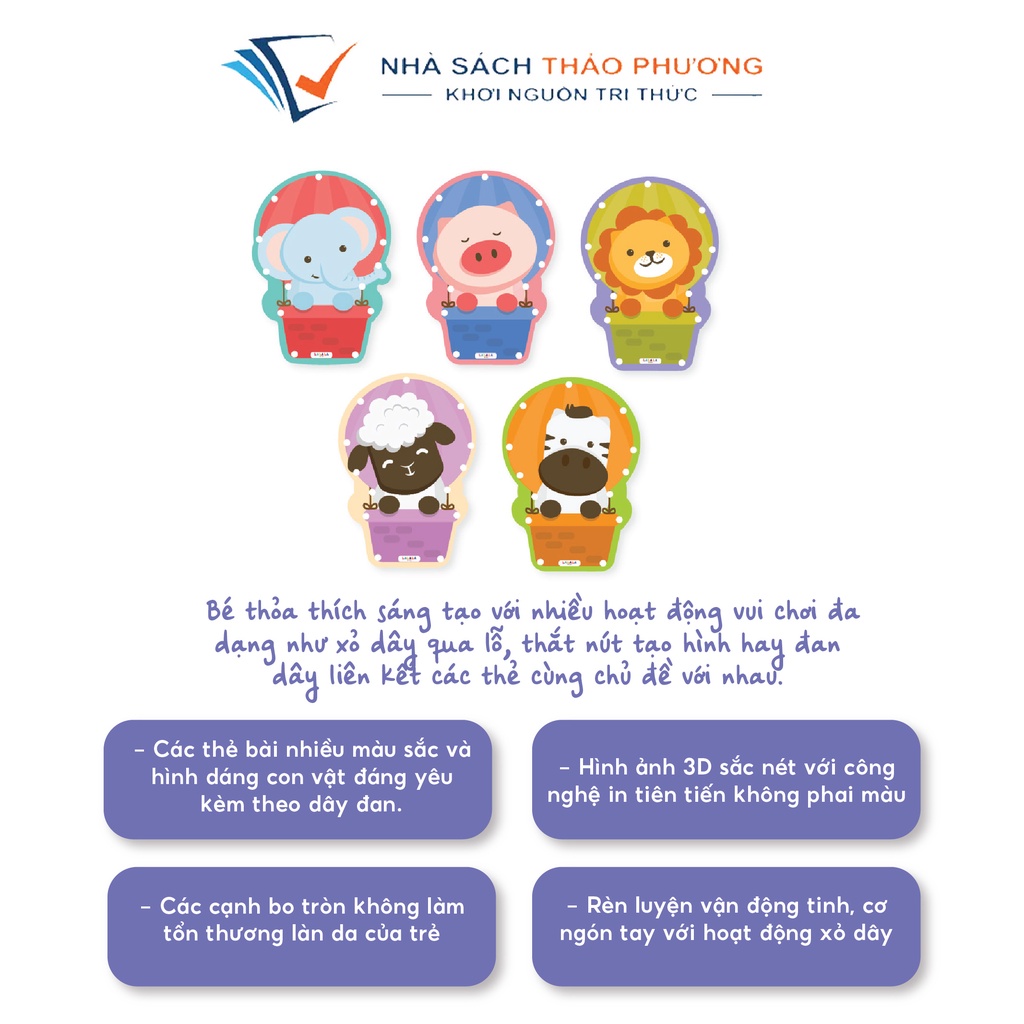 Đồ chơi tư duy xỏ dây phát triển vận động tinh Lacing Cards Lalala Baby nhiều chủ đề