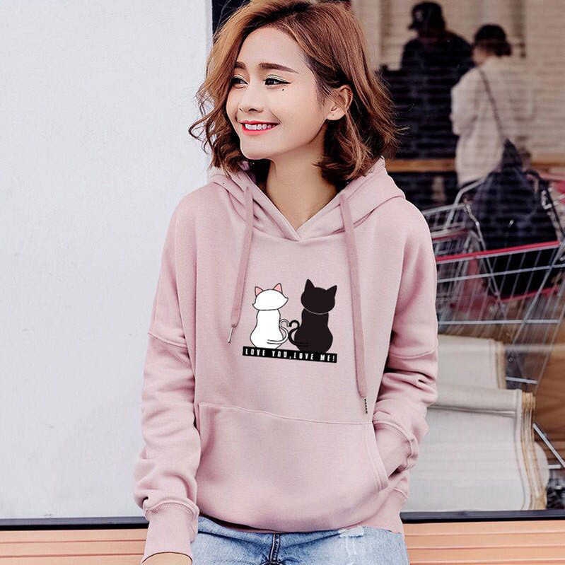 Áo hoodie dáng rộng phối nhung S-2XL thiết kế đơn giản cho nữ sinh | BigBuy360 - bigbuy360.vn