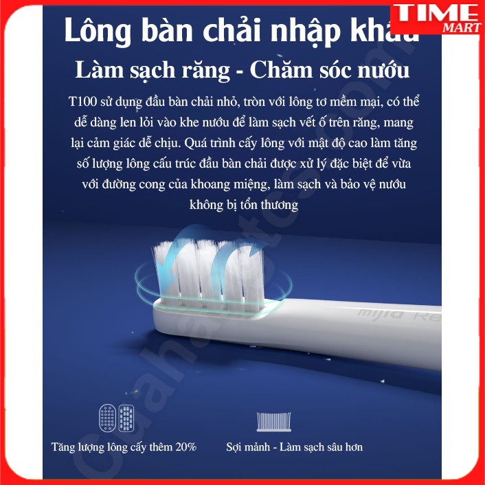 [CHÍNH HÃNG] Bàn chải pin sạc thông minh Xiaomi Mijia T100 . Chống nước IPX7  [TIME_MART siêu thị tiện ích gia đình]