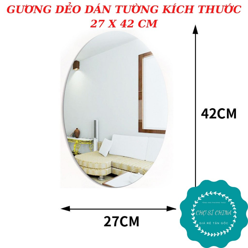 Gương dẻo dán tường hình bầu dục kích thước 27*42 CM.