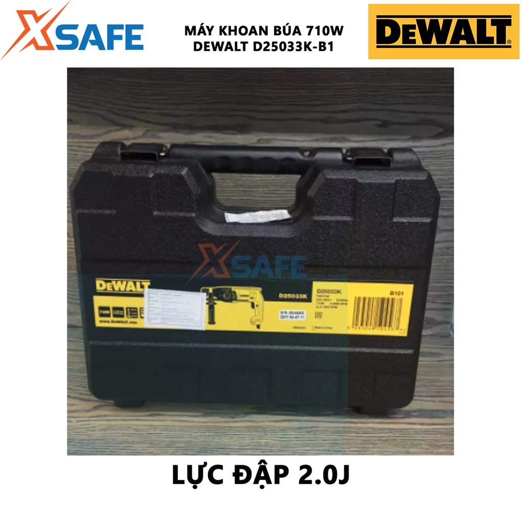 Máy khoan bê tông cầm tay DEWALT D25033K-B1 Máy khoan búa 3 chức năng Công suất 710W, tốc độ không tải 1550 v/p