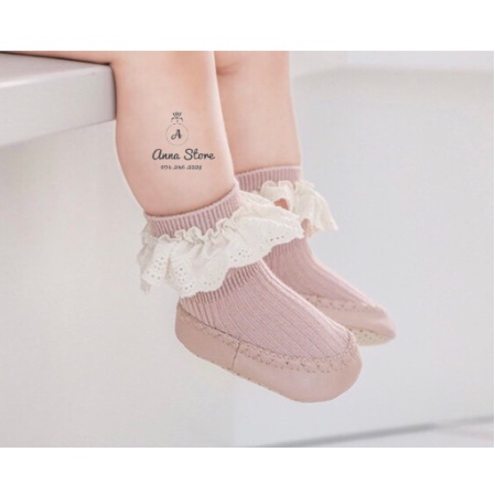 TAT 12 : Tất cao cổ viền ren chống trượt cho bé