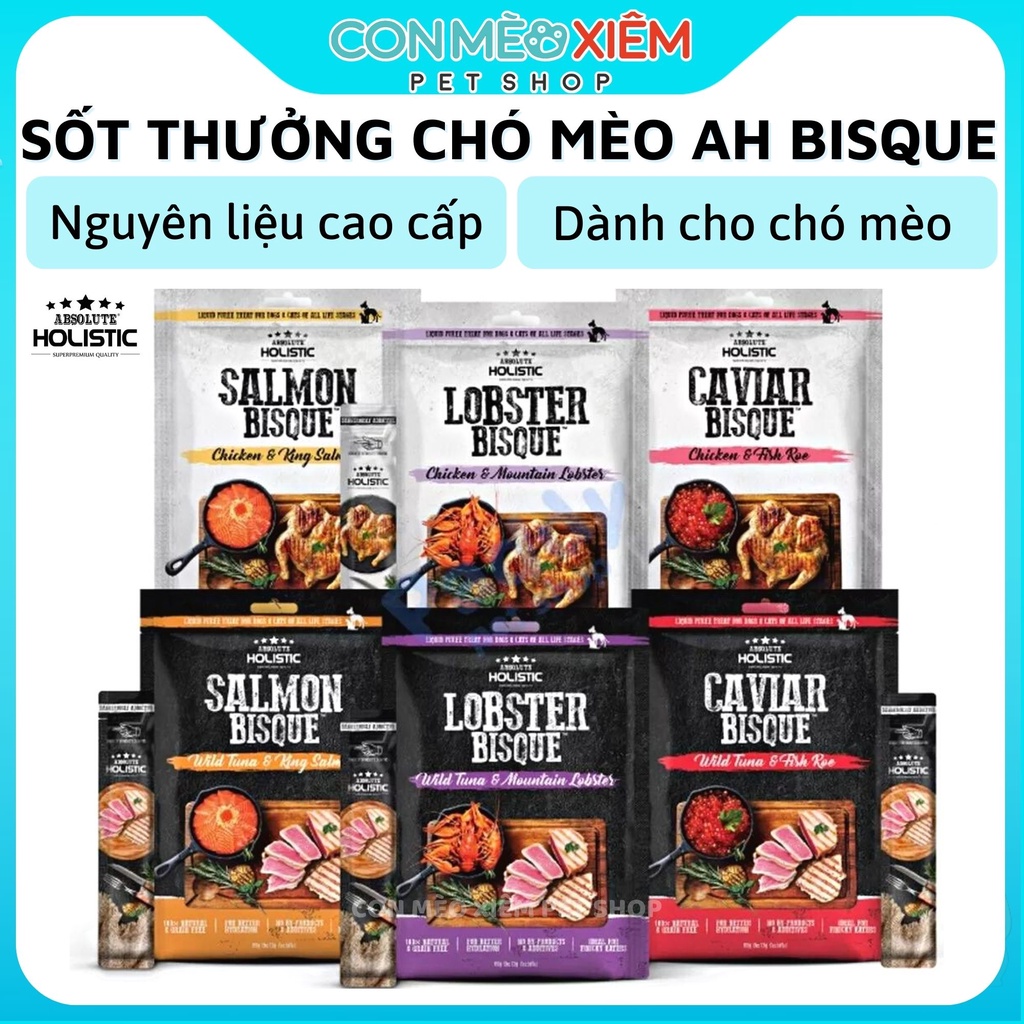 Súp thưởng chó mèo Absolute holistic bisque mỹ thanh 12g, thức ăn thưởng cao cấp tăng cân AH Con Mèo Xiêm