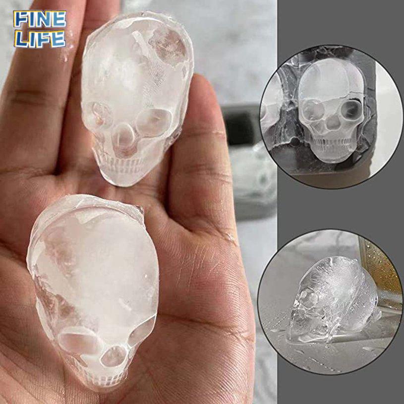 Khuôn Silicone Làm Đá Uống Rượu / Cocktail / Nước Ép Hình Đầu Lâu 3d 4 Ngăn 7.28