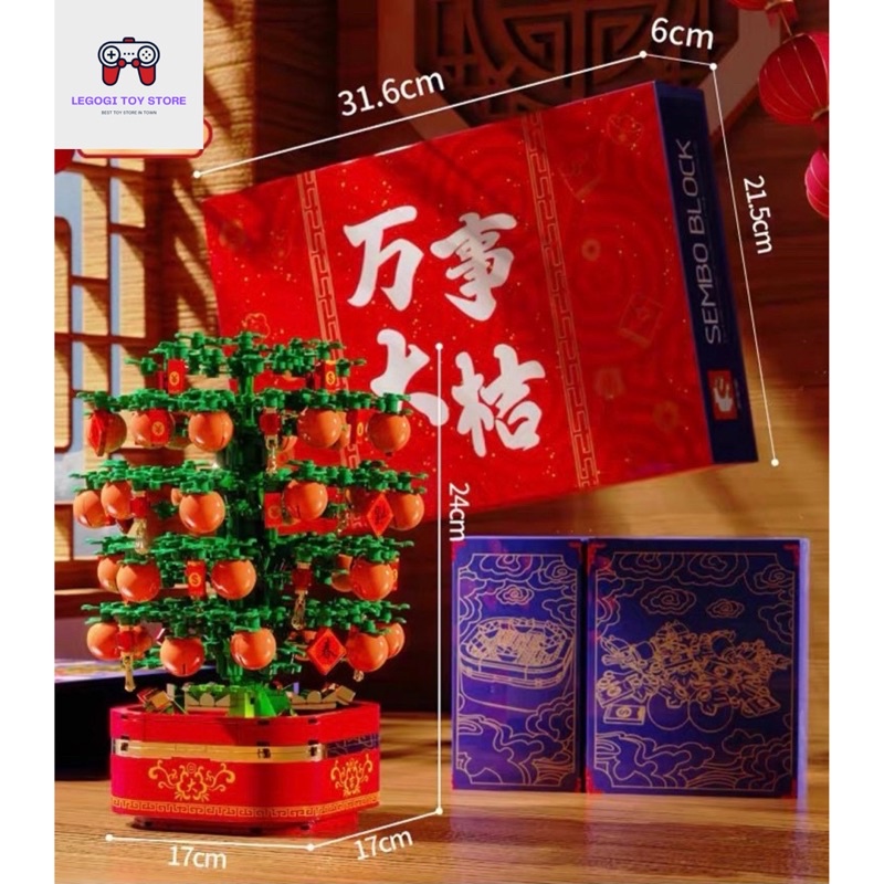 Đồ chơi lắp ráp Legogi HỘP NHẠC CÂY QUẤT  mô hình trưng bày trang trí phòng bàn làm việc Tết Năm mới
