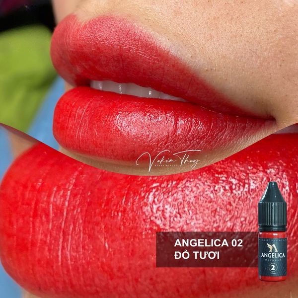 Mực môi Angelica tem đen 15ML  đủ các tông màu. Bám màu siêu tốt, bong ra ổn định màu