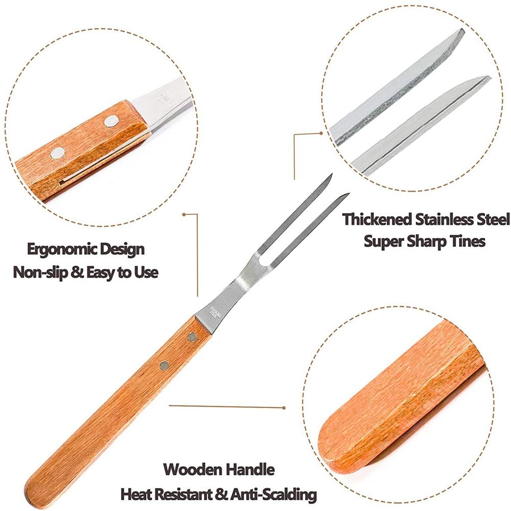 Nĩa Nướng Thịt BBQ Bằng Thép Không Gỉ Tay Cầm Gỗ