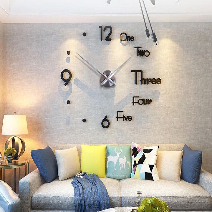 Đồng hồ treo tường trang trí decor phòng khách hiện đại đồng hồ dán tường 3d máy kim trôi tặng Pin