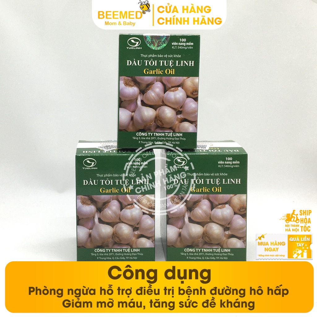 Dầu tỏi Tuệ Linh Tăng sức đề kháng - Giảm mỡ máu - Garlic Oil tinh dau toi hộp 100 viên