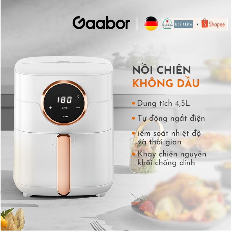Nồi chiên không dầu GAABOR GA-E45A02 dung tích 4.5L - Thép không gỉ - Giá rẻ - Hàng chính hãng