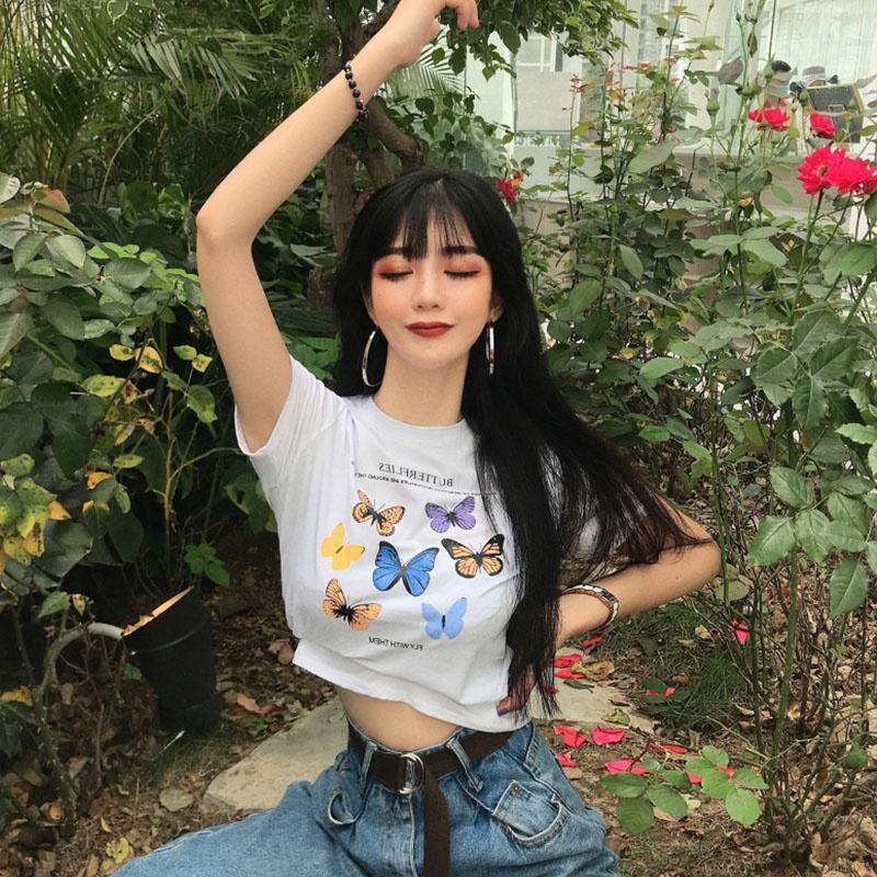 Áo Thun Tay Ngắn In Hình Bướm Thời Trang Hàn Quốc Cho Nữ
