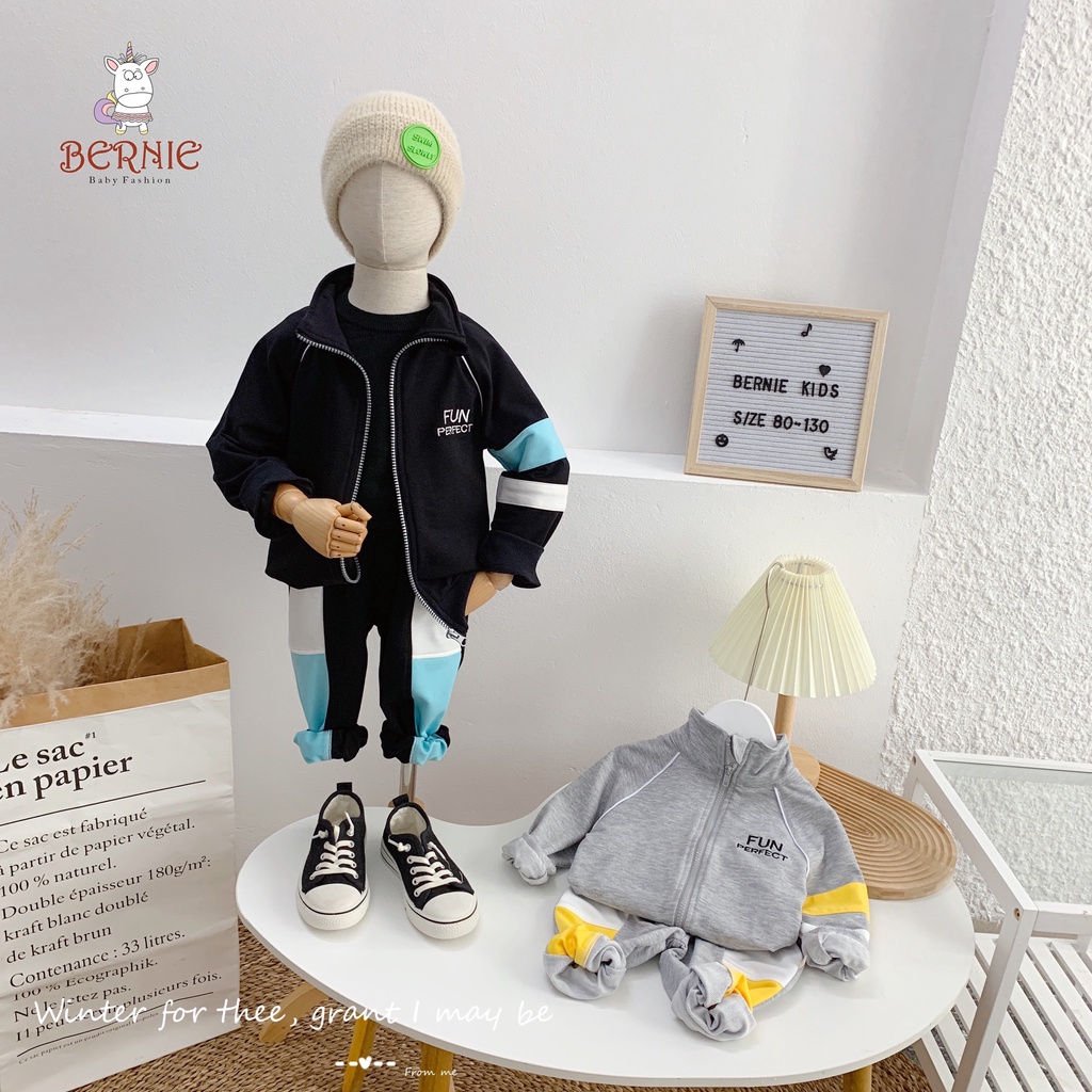 Bộ cotton da cá kéo khoá phong cách thể thao cho bé trai, bộ thun unisex hàng đẹp cho bé