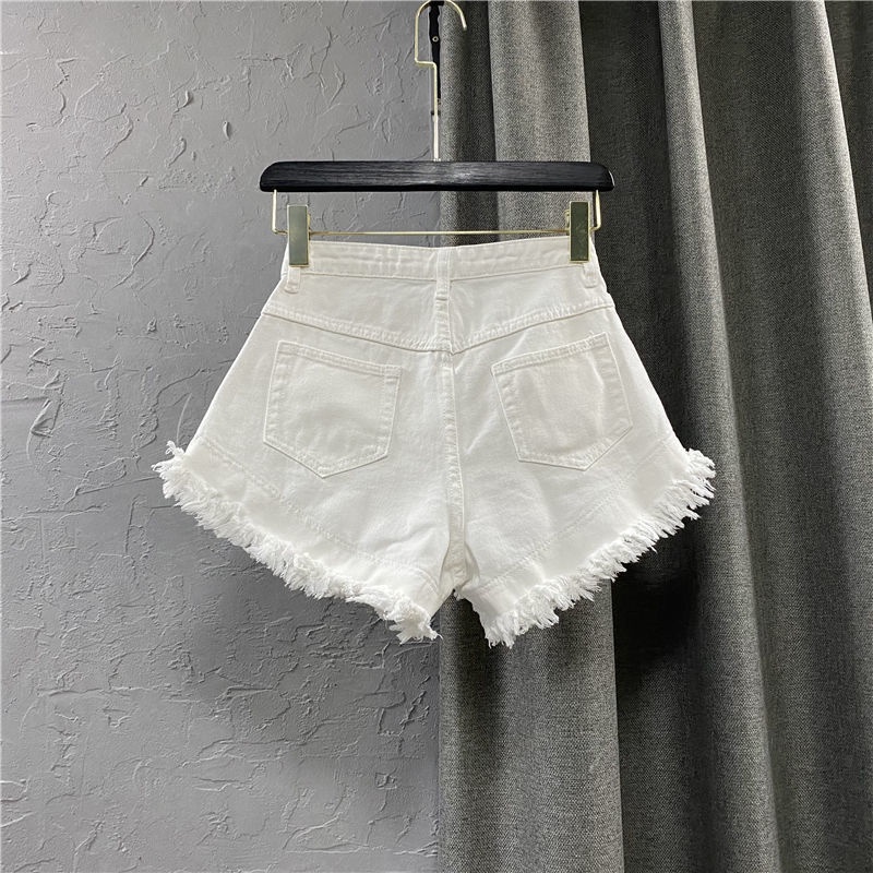 Quần Short Denim Cạp Cao Tua Rua Viền Chữ A Phong Cách Mới Mùa Hè Cho Nữ