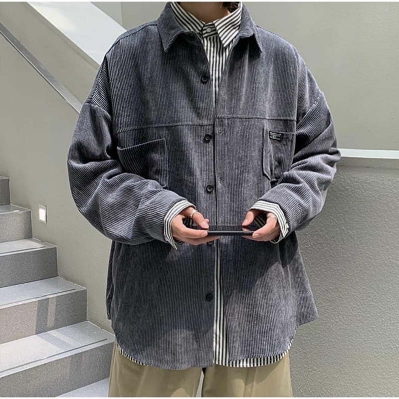 Áo sơmi nhung gân/Áo sơmi khoác ngoài form rộng Nam nữ unisex