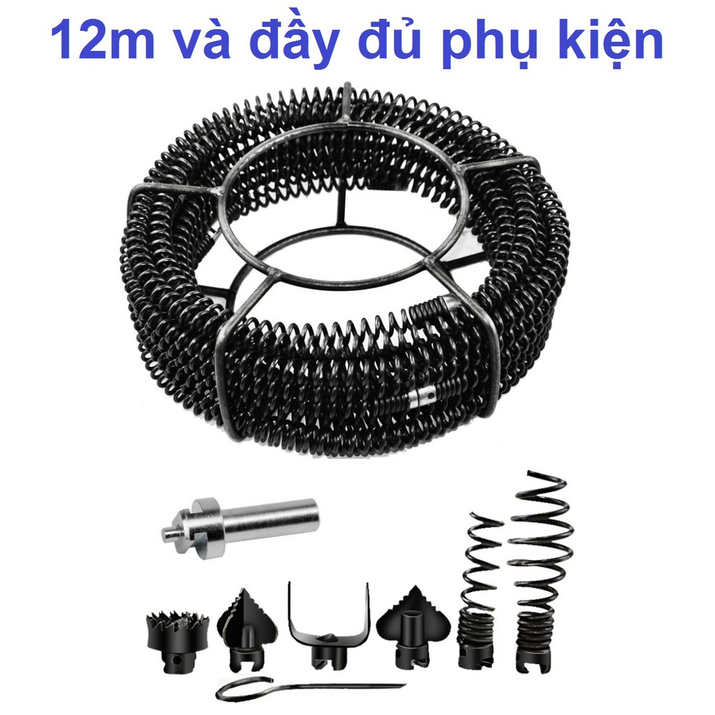 Bộ dây thông cống 12m phi 16 mm và đầu thông dùng cho máy khoan