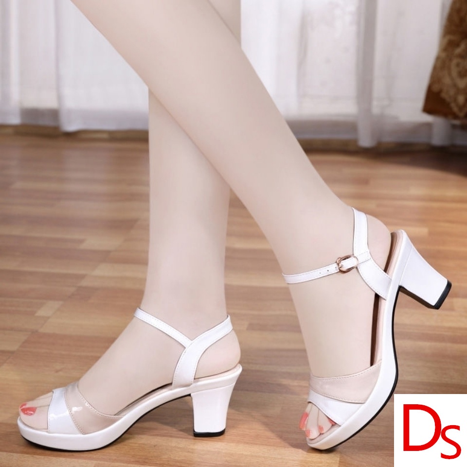Giày Sandal Cao Gót Hở Mũi Bằng Da Thật 2022 Có Khóa Cài Phong Cách Thời Trang Mùa Hè Cho Nữ