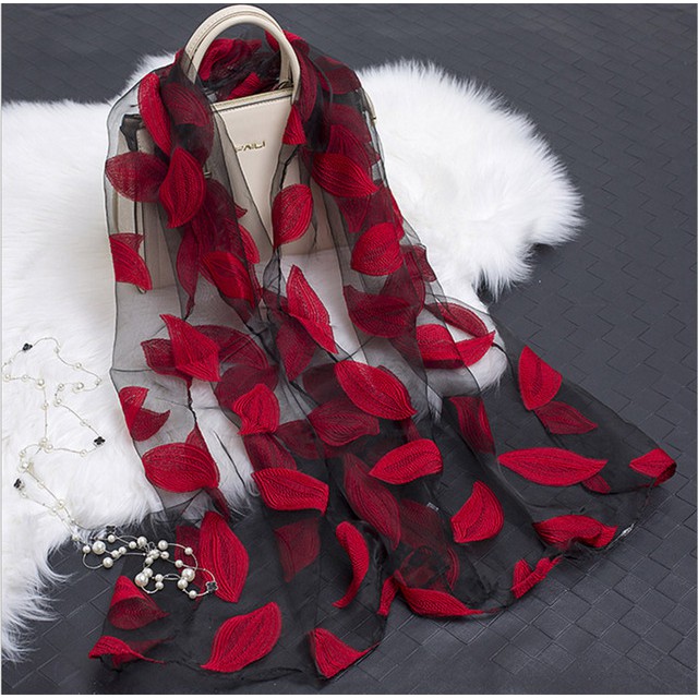 (SIÊU SALE) KHĂN VOAN THÊU LÁ THỜI TRANG PHONG CÁCH QUÝ PHÁI (CAM KẾT HÀNG LOẠI 1) (FREE SHIP)