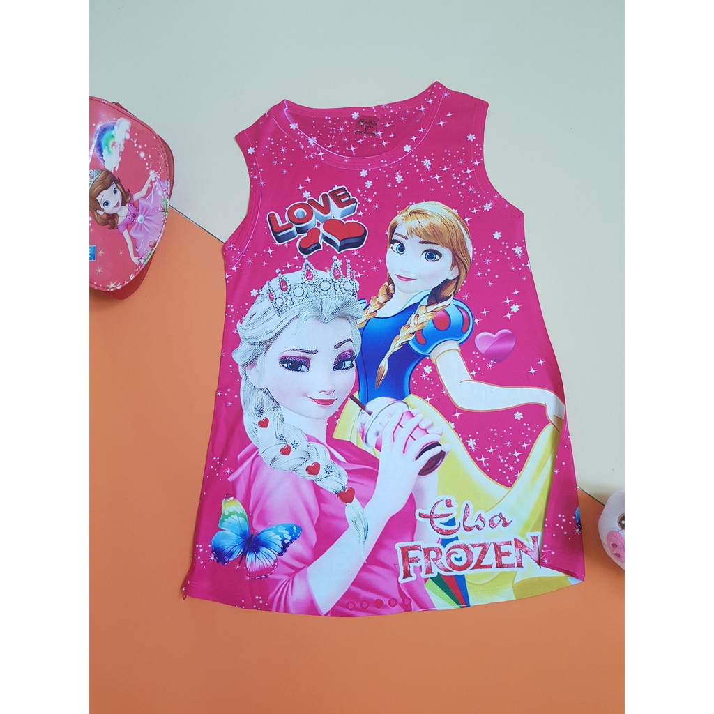TE12-Đầm thun chữ A- in 3D hình công chúa Anna-Elsa-BUM SHOP