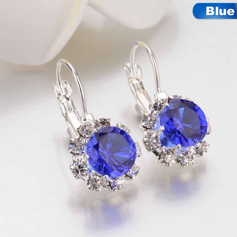 Hoa tai dáng dài đính đá Sapphire hình bông hoa xinh xắn cho nữ