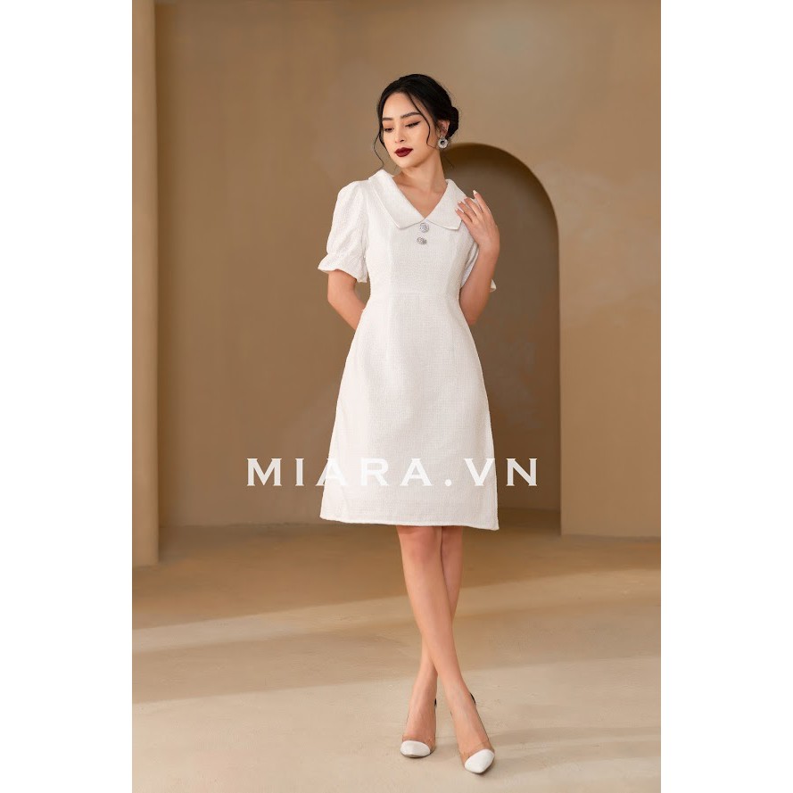 Đầm nữ cổ lá sen MIARA thiết kế đơn giản thanh lịch, màu trắng trẻ trung DT37