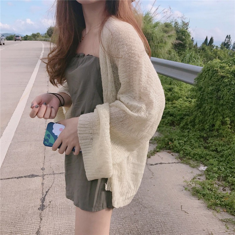 Áo cardigan  Áo cadigan len mỏng dài tay style Hàn Quốc bánh bèo nữ tính form rộng Ulzzang