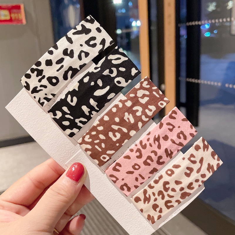 Kẹp tóc vải hình vuông họa tiết da báo phong cách retro thời trang thu đông mới