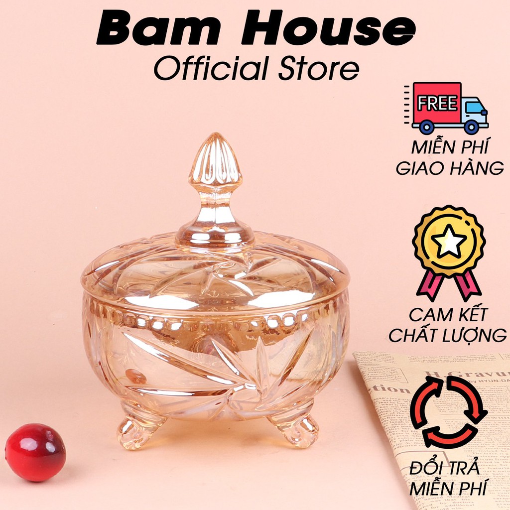 [Mã HLXU01 hoàn 100% xu đơn 50k] Hủ Thủy tinh đựng bánh kẹo mứt Bam House dạng pha lê với họa tiết độc đáo cao cấp HDM01