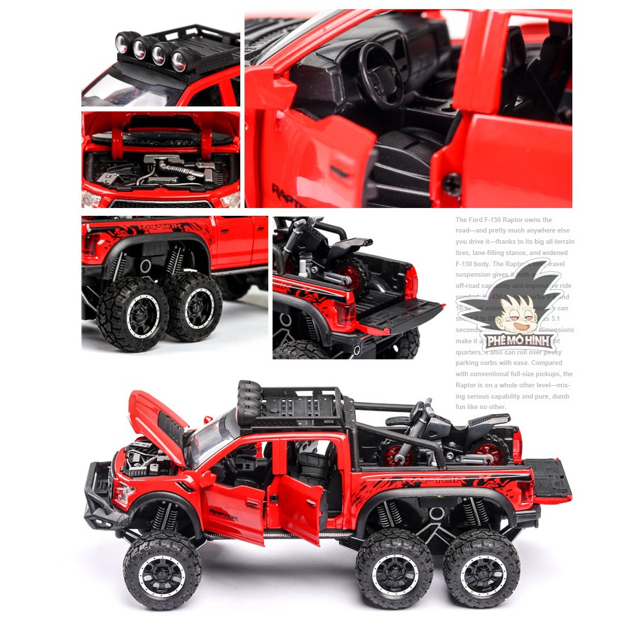 Mô hình xe bán tải Ford Raptor F150 6x6 - Đen bóng tỉ lệ 1:24 - Hãng Chezhi