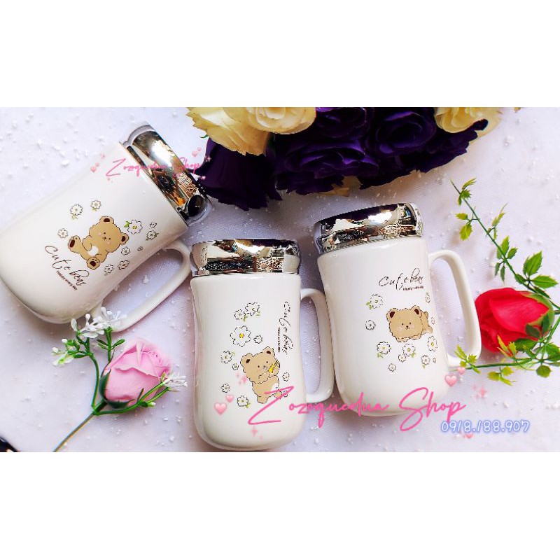 Ly (cốc) sứ giữ nhiệt nắp tráng gương cao cấp ( hình ngẫu nhiên )