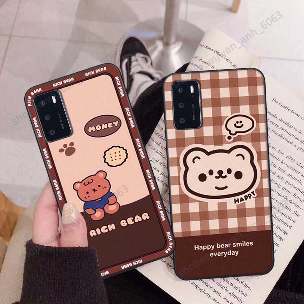 Ốp lưng Oppo A16 in hình hoa, gấu rich bear nghệ thuật, thời trang