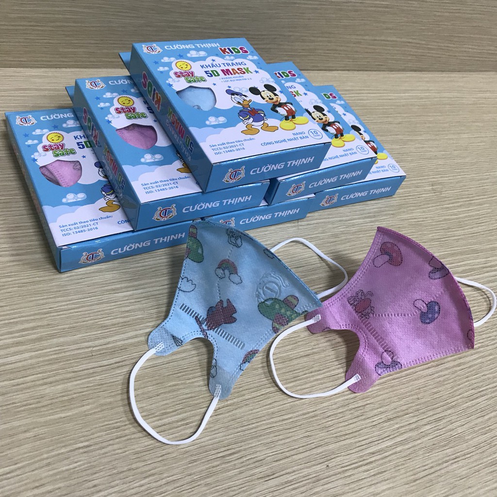 1 Hộp 10 Chiếc Khẩu Trang Y Tế Cao Cấp Trẻ Em 5D MASK KIDS Cường Thịnh - Màu Sắc: Xanh, Trắng và Hồng