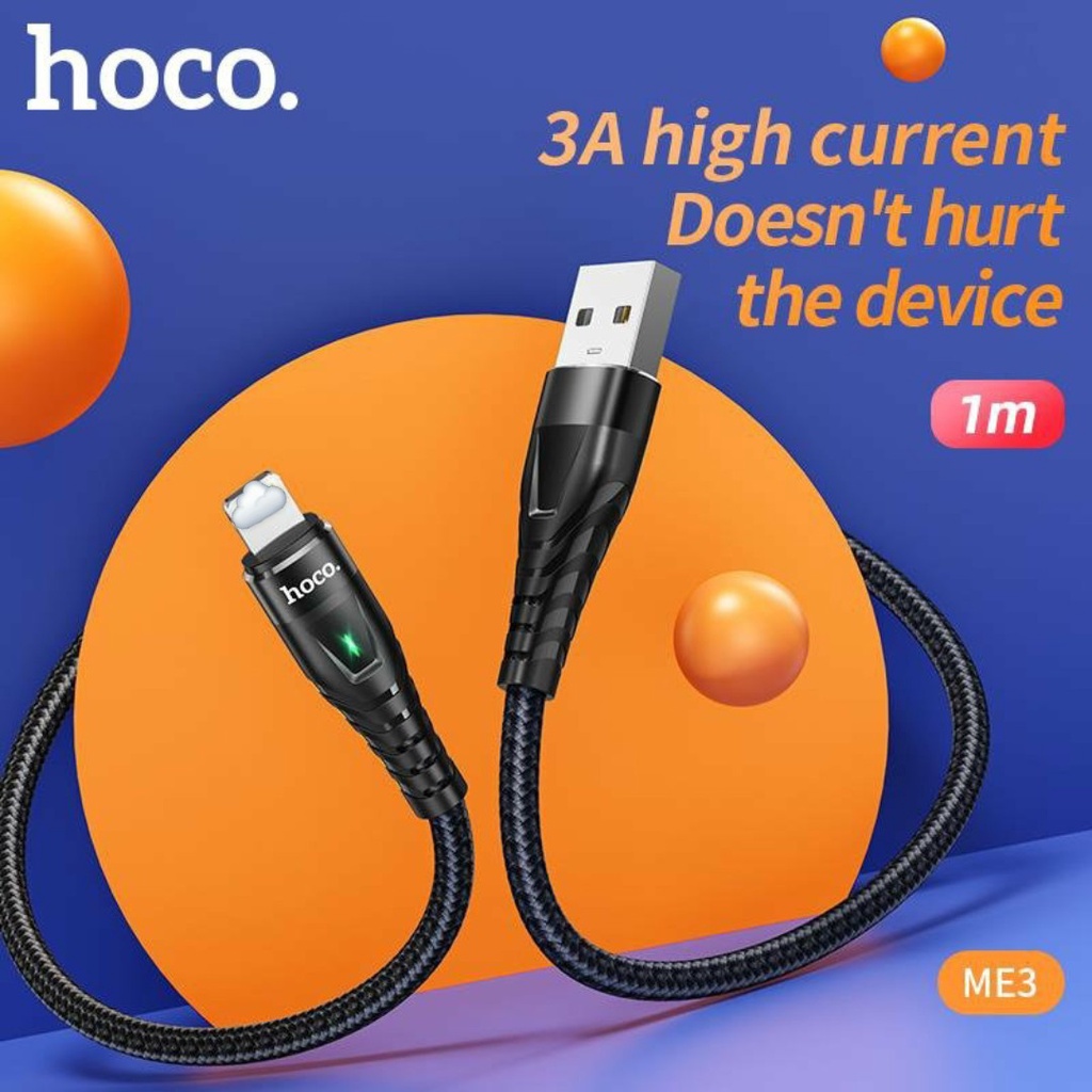 Cáp sạc nhanh ME3 bọc dù, báo đèn, chính hãng Hoco.