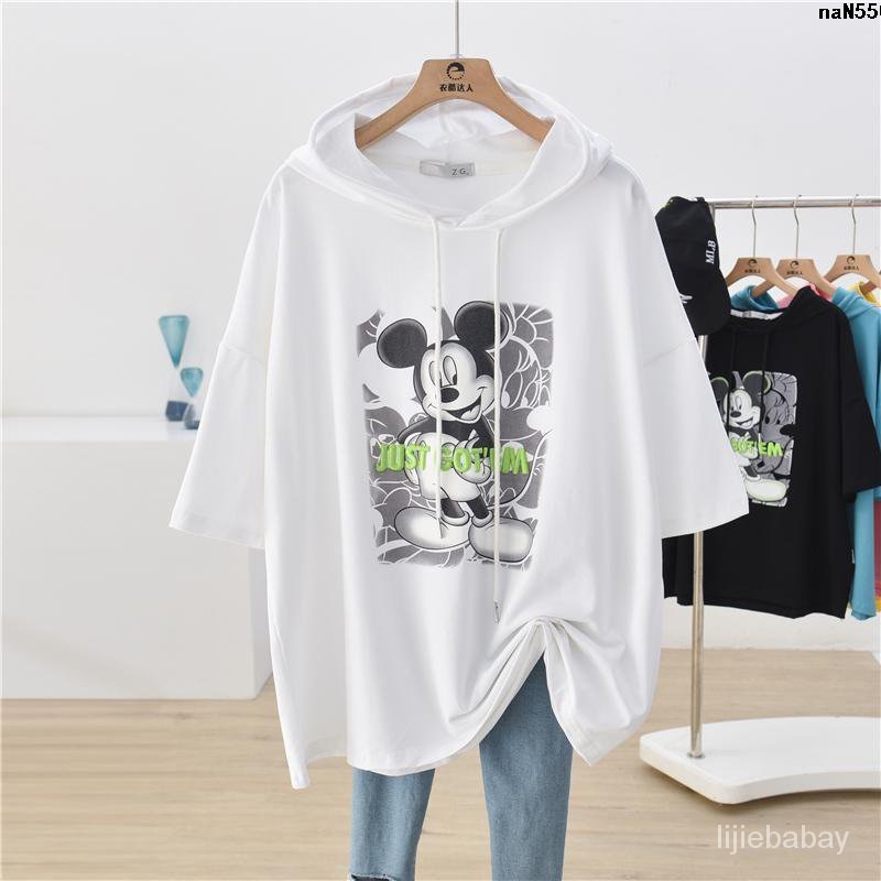 Set Đồ Mùa Hè Gồm 300 Áo Thun Tay Ngắn Dáng Rộng Có Mũ In Họa Tiết Hoa Và Hoạt Hình Phong Cách Hàn Quốc Cho Nữ