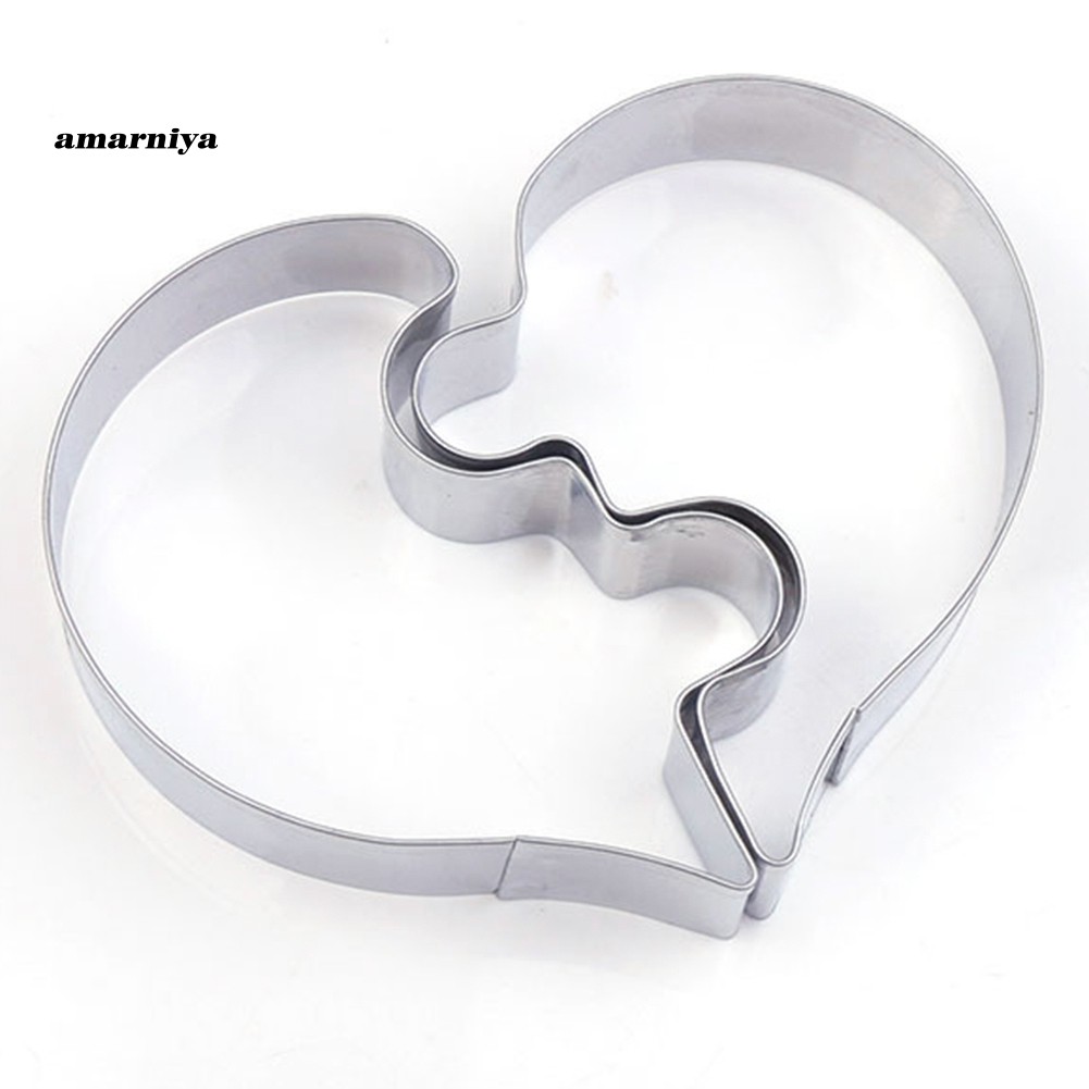 Set 2 Khuôn Cắt Bánh Hình Mảnh Ghép Trái Tim Bằng Thép Không Gỉ Tiện Dụng