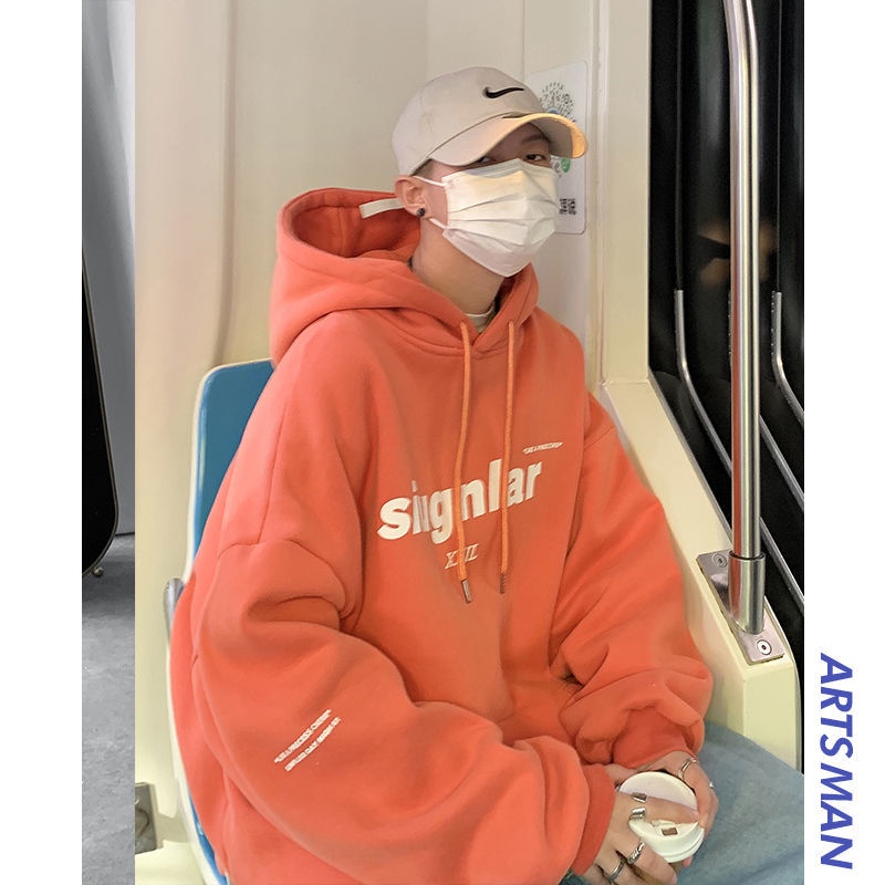 Áo hoodie vải nhung dày có mũ trùm dáng rộng dành cho nam