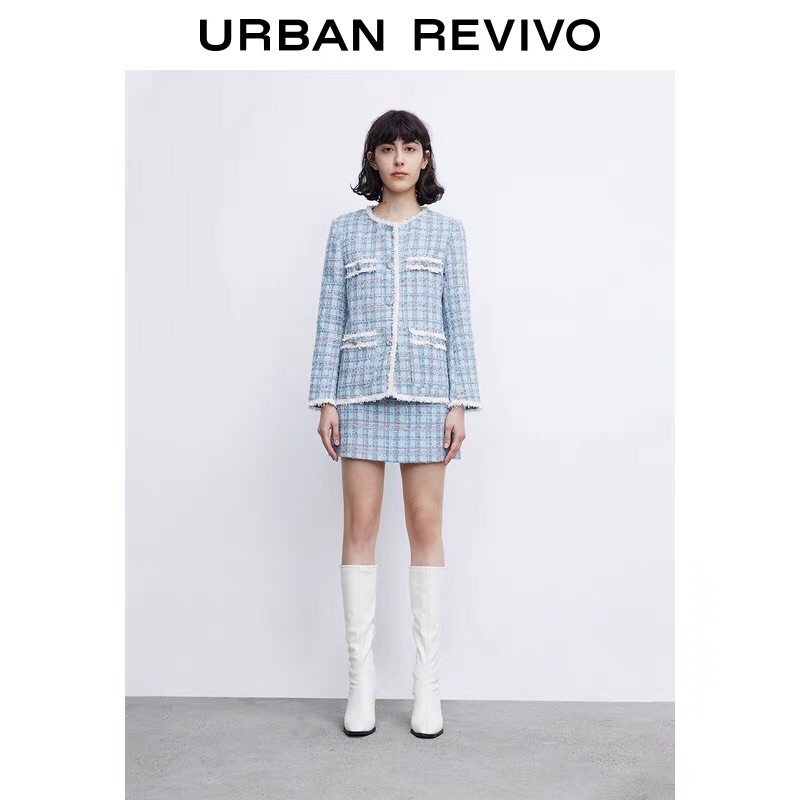 ÁO KHOÁC DẠ TWEED XANH VIỀN TRẮNG URBAN REVIVO TUỒN CỰC SANG