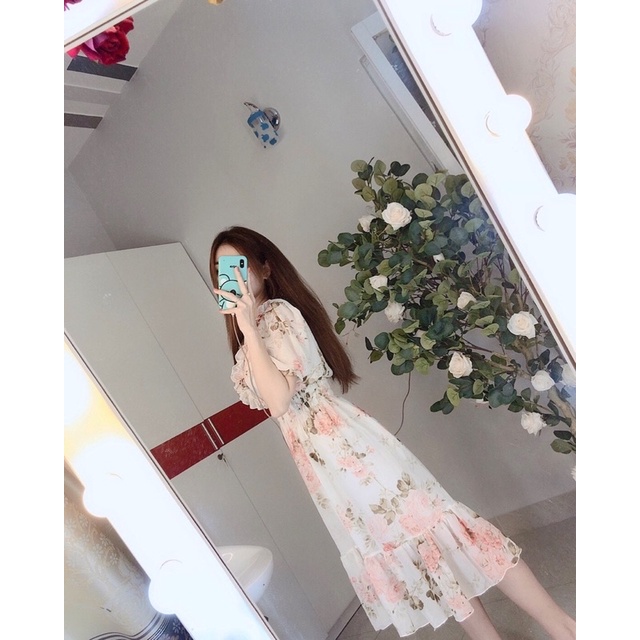 Đầm hoa nhí tay phồng bèo cánh tiên