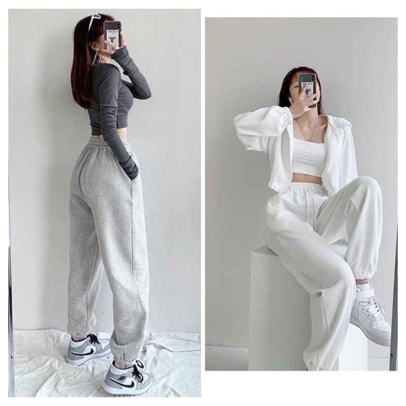 Quần nỉ nữ jogger ống rộng Unisex phong cách Ulzzang Hàn Quốc