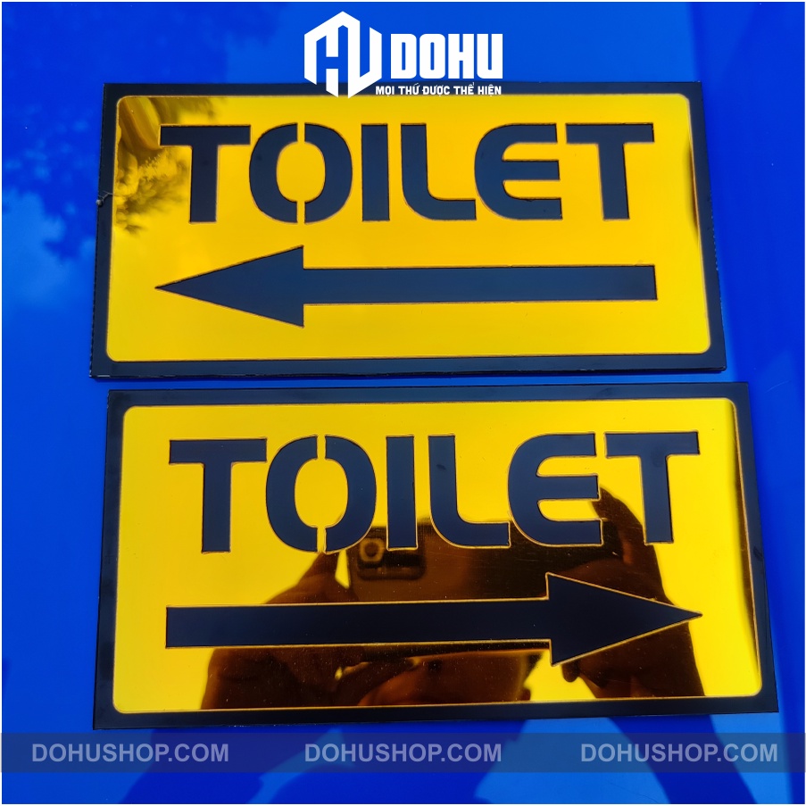 Bảng Chỉ Hướng Toilet Gương Vàng Trái Phải 2 Lớp Sang Trọng, Hiện Đại, Độc Đáo - DOHU056