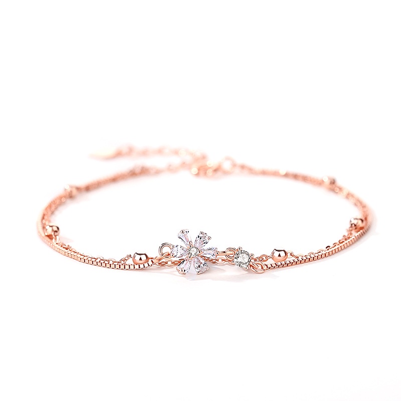 Lắc tay bạc vòng tay bạc 925 nữ cao cấp hoa đính đá lấp lánh nữ tính SELIN JEWELRY - 0082