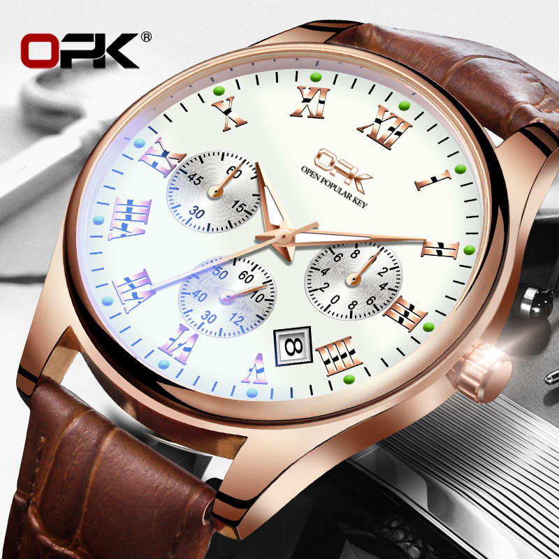 OPK 8120 Watch Men Leather Authentic Original quartz Luminous Waterproof Fashion