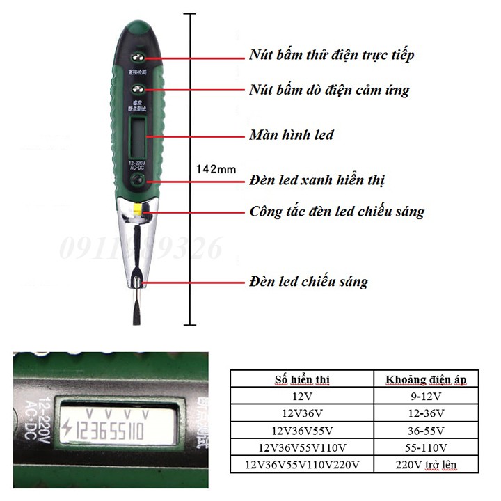 Bút thử điện ❤️FREESHIP❤️ Bút thử điện thông minh cảm ứng dò dây đứt ngầm dò dây nóng dây nguội màn hình led xanh