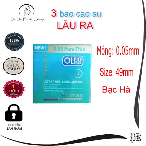 Bao cao cao Oleo Super Thin - Longshock bạc hà siêu lạnh size 49mm ôm khít phù hợp người Việt Nam 3 chiếc