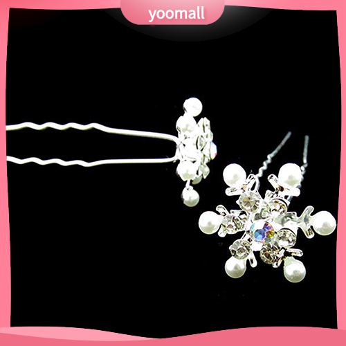 Bộ 4 Kẹp Tóc Hình Hoa Tuyết Đính Đá Và Ngọc Trai Nhân Tạo Sang Trọng Cho Nữ