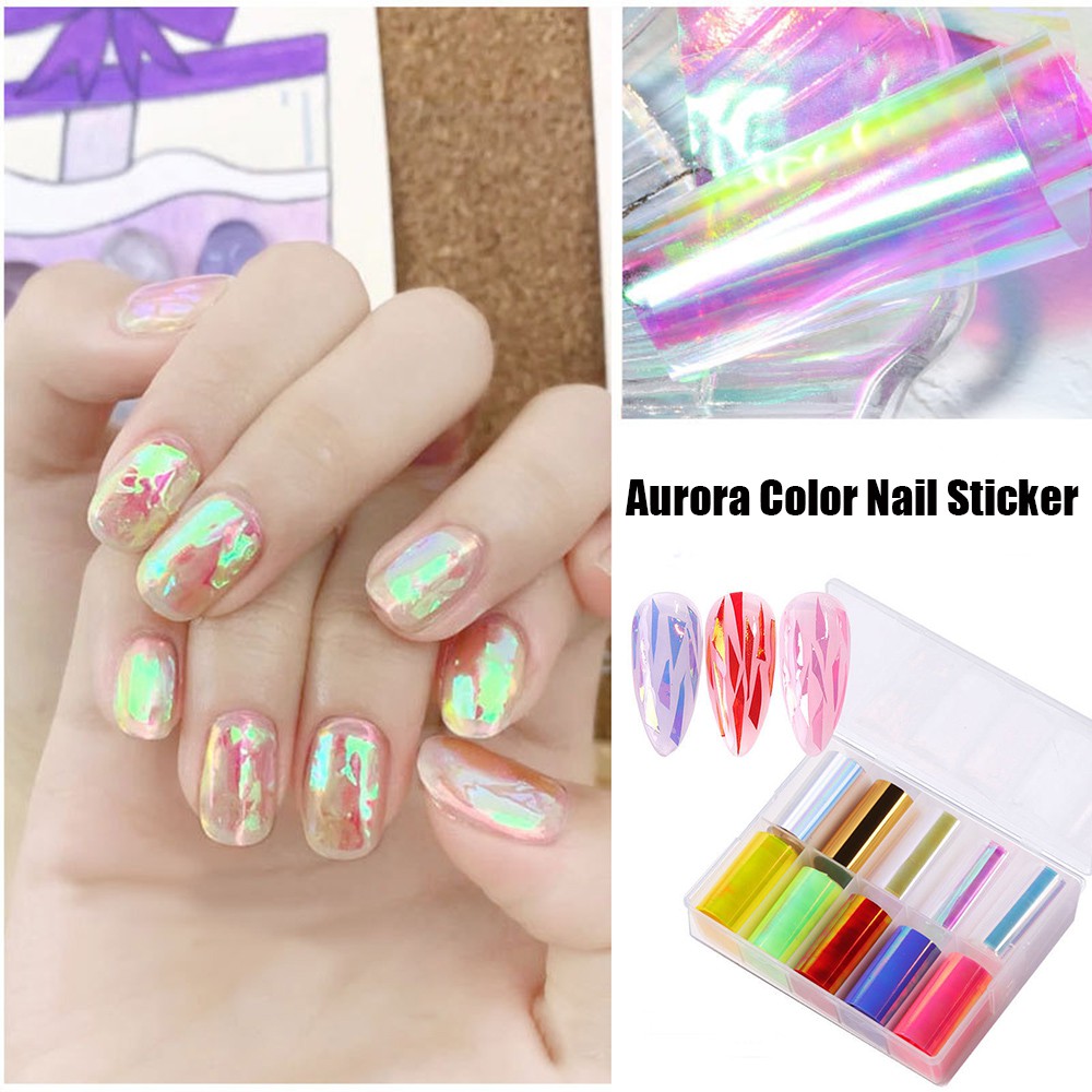 💋MAX Glass Paper Design Nail Sticker Manicure Nail Art Decoration Aurora Color Colorful DIY Shine Hot Fashion