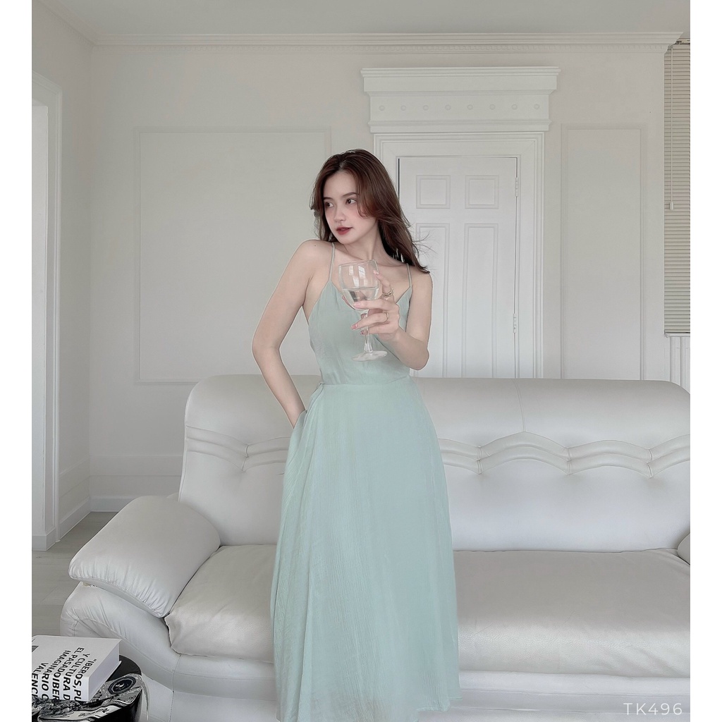 Đầm midi 2 dây chéo lưng cột nơ siêu sexy