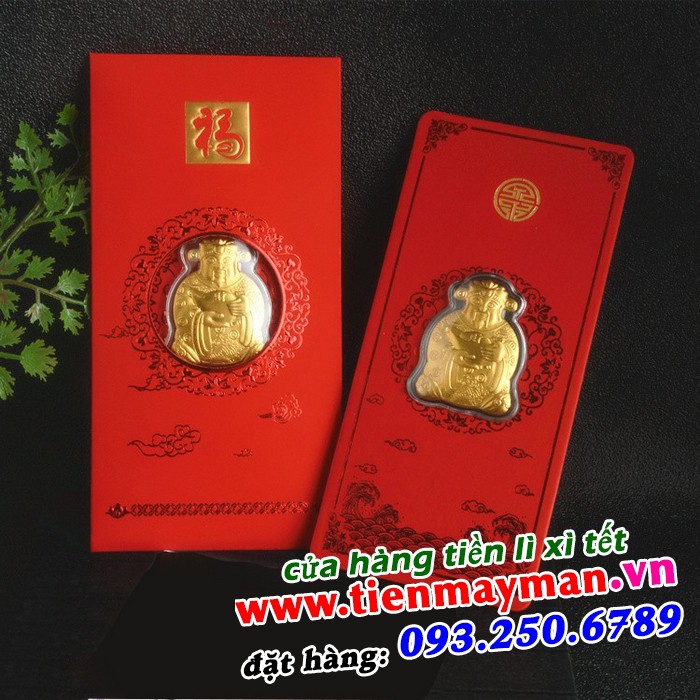 Phong bao lì xì miếng vàng thần tài 24k 9999 lì xì tết siêu sang