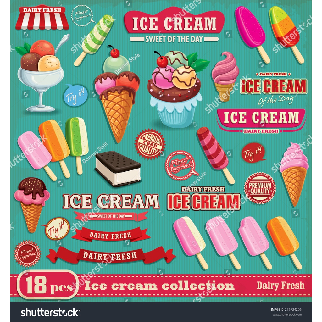 Tranh Dán Tường Giành Cho Quán Kem, Icream, Ốc Quế ngọt ngào, dễ thương nhiều Kích Thước Lựa Chọn