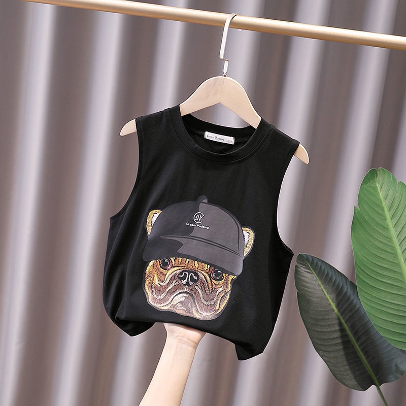 Áo Thun Sát Nách 100% Cotton In Họa Tiết Hoạt Hình Phong Cách Hàn Quốc Thời Trang Mùa Hè Cho Bé Trai
